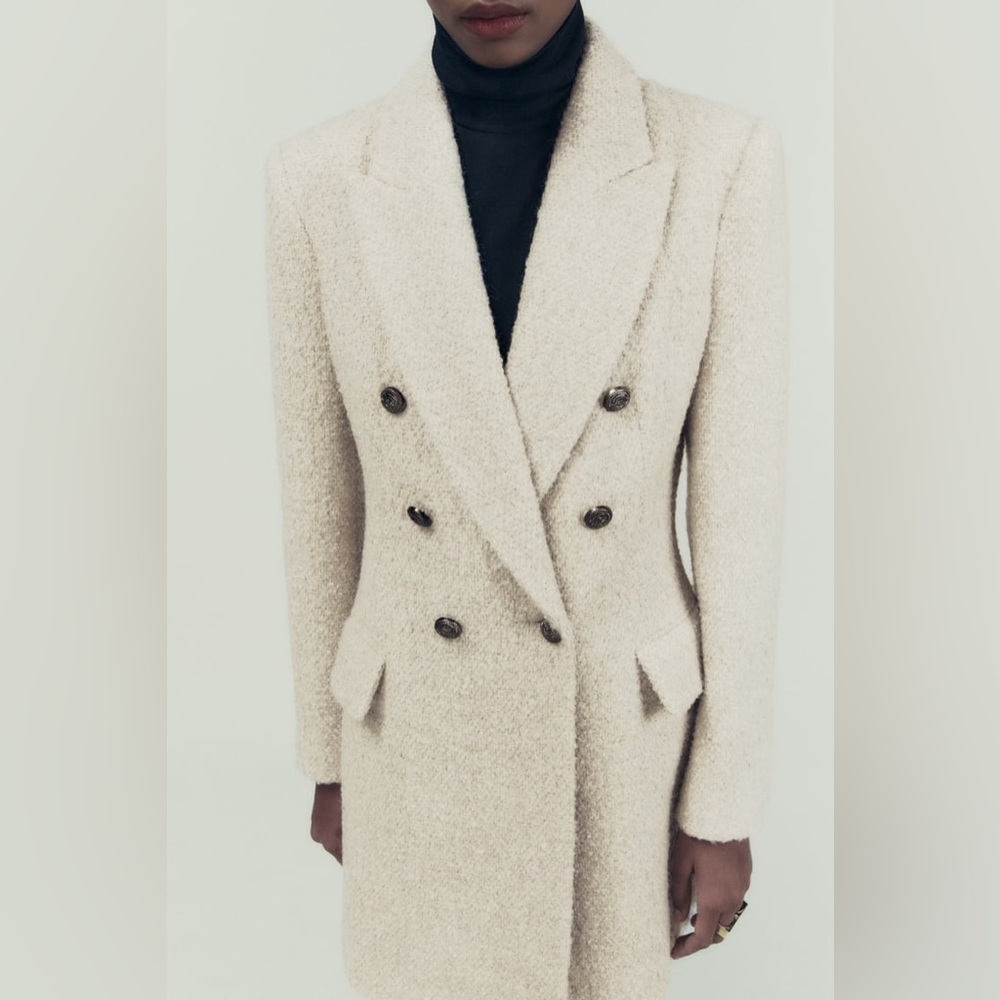 Zara Longline Wool Blend Bouclé Blazer - Picture 10 of 17
